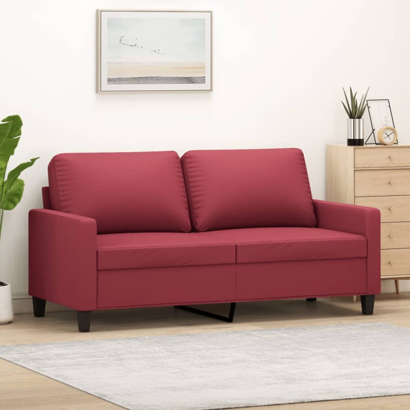 vidaXL Sofá de 2 plazas de cuero sintético rojo vino 140 cm vidaXL Sofá de 2 plazas de cuero sintético rojo vino 140 cm