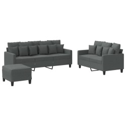 vidaXL Juego de sofás con cojines 3 piezas tela gris oscuro