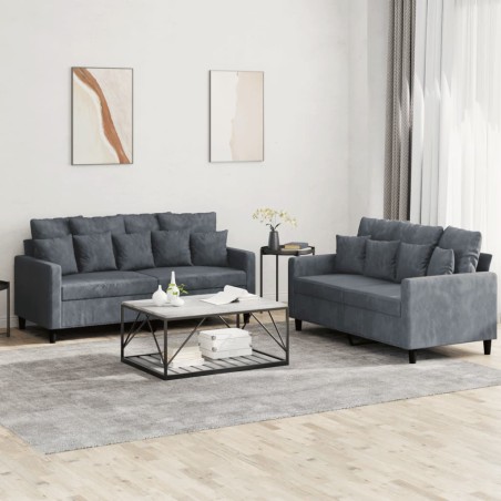 vidaXL Juego de sofás con cojines 2 piezas terciopelo gris oscuro