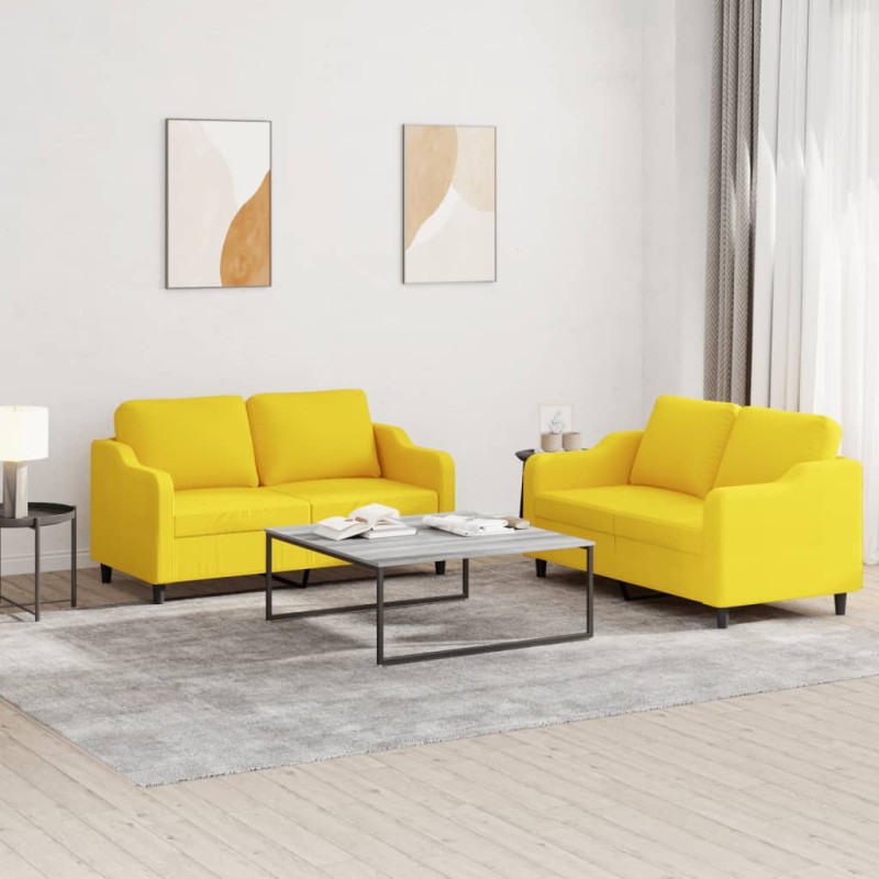 vidaXL Juego de sofás con cojines 2 piezas tela amarillo claro vidaXL Juego de sofás con cojines 2 piezas tela amarillo claro