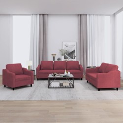 vidaXL Juego de sofás con cojines 3 piezas tela rojo tinto