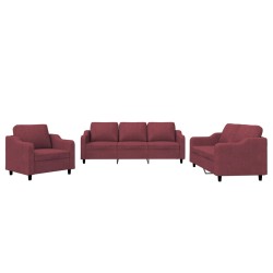 vidaXL Juego de sofás con cojines 3 piezas tela rojo tinto