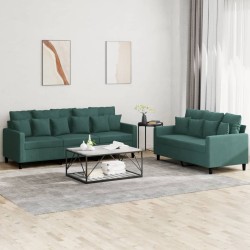 vidaXL Juego de sofás con cojines 2 piezas terciopelo verde oscuro