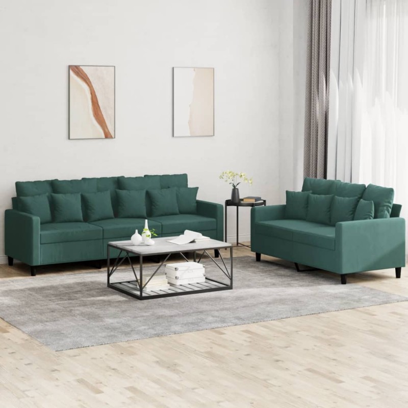 vidaXL Juego de sofás con cojines 2 piezas terciopelo verde oscuro vidaXL Juego de sofás con cojines 2 piezas terciopelo verde oscuro