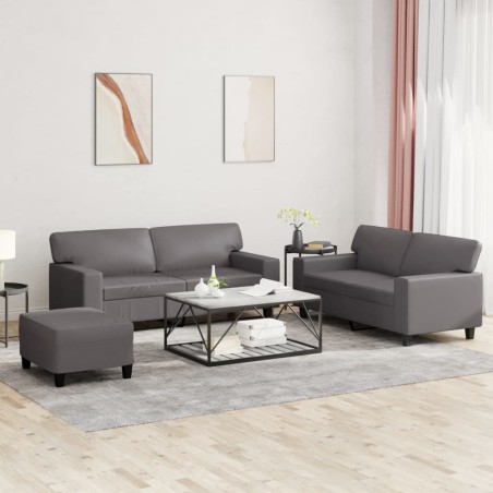 vidaXL Juego de sofás 3 piezas cuero sintético gris