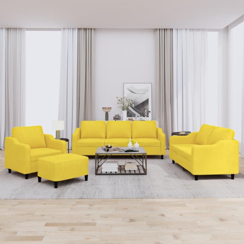 vidaXL Juego de sofás con cojines 4 piezas tela amarillo claro vidaXL Juego de sofás con cojines 4 piezas tela amarillo claro