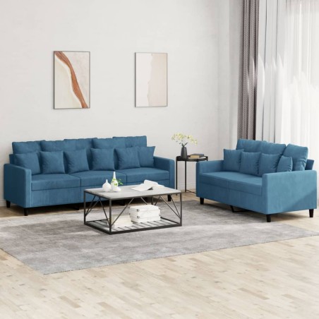 vidaXL Juego de sofás con cojines 2 piezas terciopelo azul