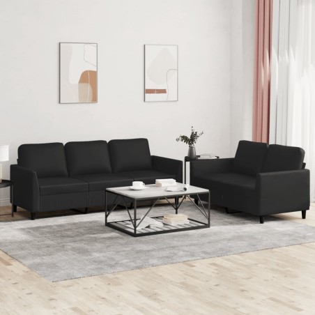 vidaXL Juego de sofás con cojines 2 piezas cuero sintético negro