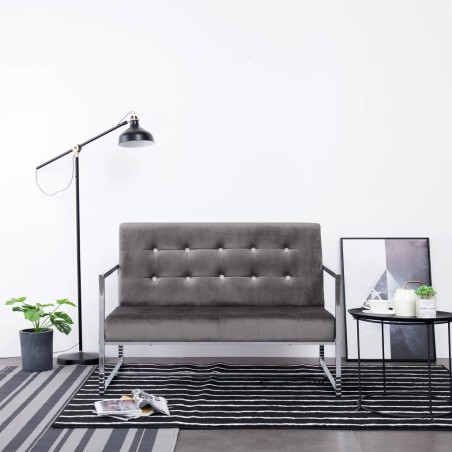vidaXL Sofá 2 plazas con reposabrazos cromado y terciopelo gris oscuro