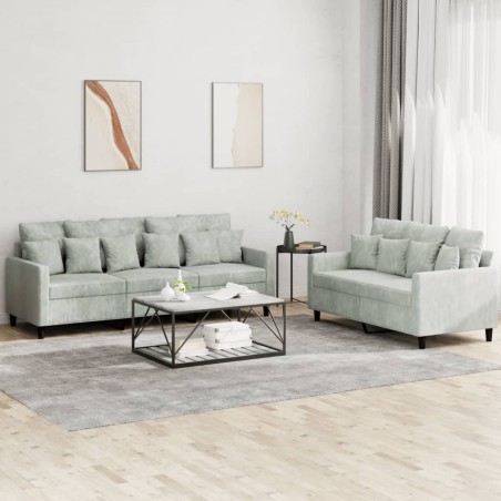 vidaXL Juego de sofás con cojines 2 piezas terciopelo gris claro