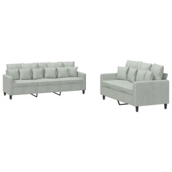vidaXL Juego de sofás con cojines 2 piezas terciopelo gris claro