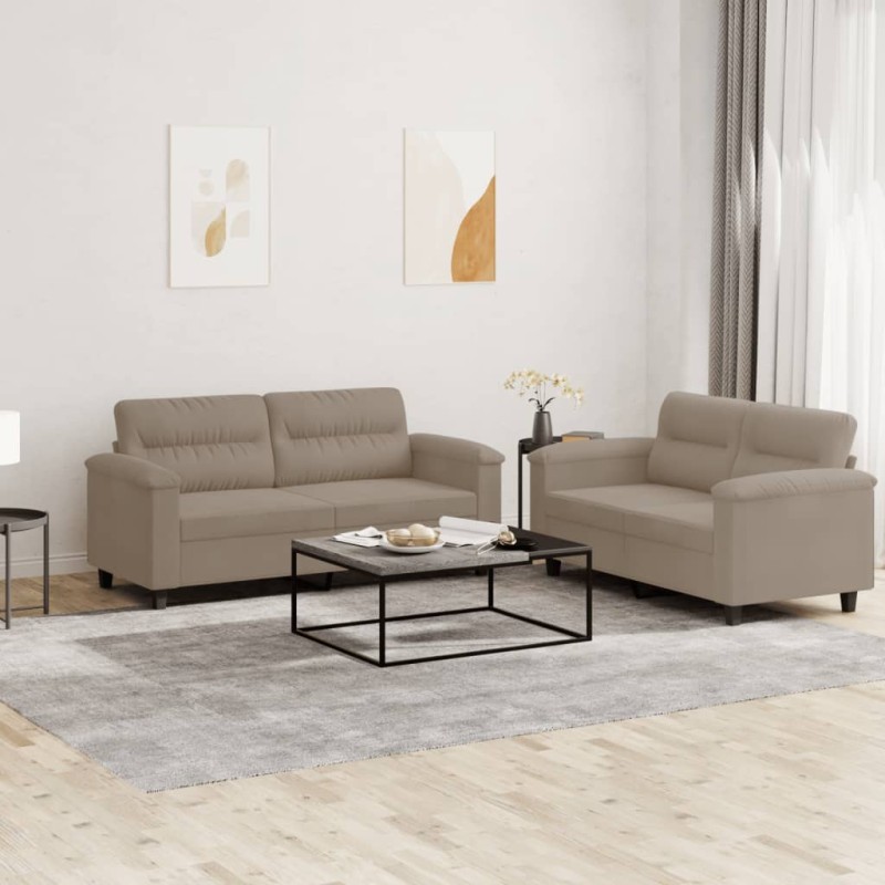 vidaXL Juego de sofás con cojines 2 piezas tela microfibra taupe vidaXL Juego de sofás con cojines 2 piezas tela microfibra taupe