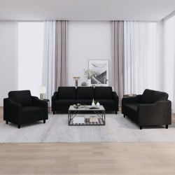 vidaXL Juego de sofás con cojines 3 piezas tela negro