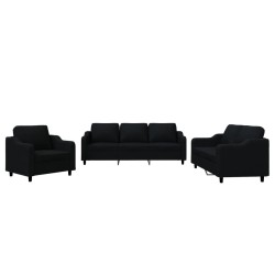 vidaXL Juego de sofás con cojines 3 piezas tela negro