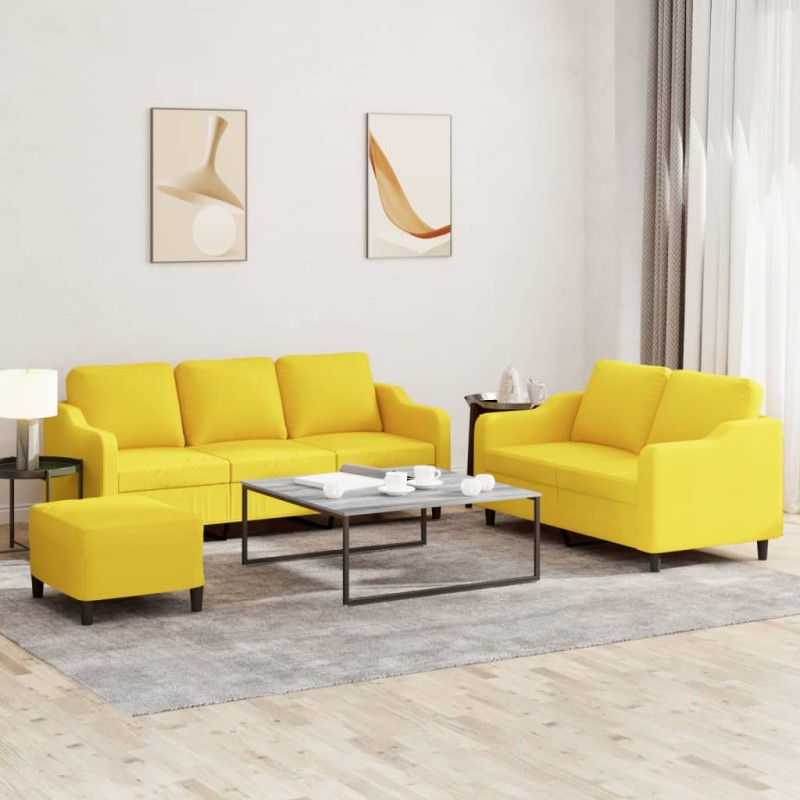 vidaXL Juego de sofás con cojines 3 piezas tela amarillo claro vidaXL Juego de sofás con cojines 3 piezas tela amarillo claro