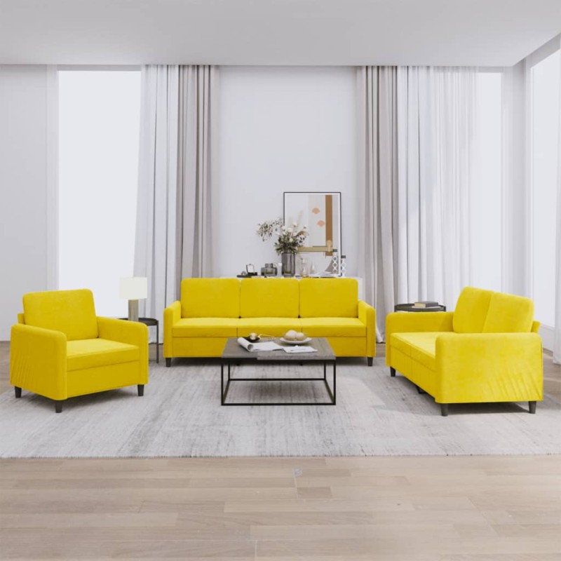 vidaXL Juego de sofás 3 piezas terciopelo amarillo vidaXL Juego de sofás 3 piezas terciopelo amarillo