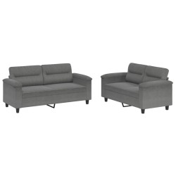 vidaXL Juego de sofás con cojines 2 piezas tela microfibra gris oscuro