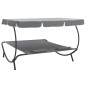 vidaXL Tumbona doble de jardín con toldo y cojines gris vidaXL Tumbona doble de jardín con toldo y cojines gris