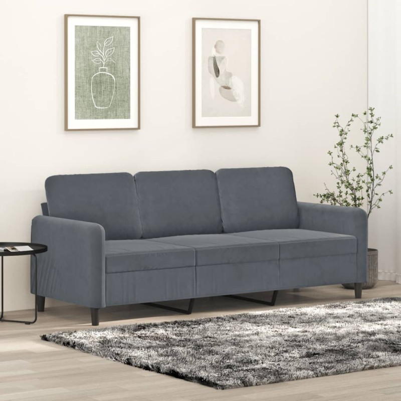 vidaXL Sofá de 3 plazas terciopelo gris oscuro 180 cm vidaXL Sofá de 3 plazas terciopelo gris oscuro 180 cm