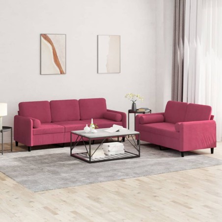 vidaXL Juego de sofás con cojines 2 piezas terciopelo rojo tinto