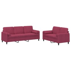 vidaXL Juego de sofás con cojines 2 piezas terciopelo rojo tinto