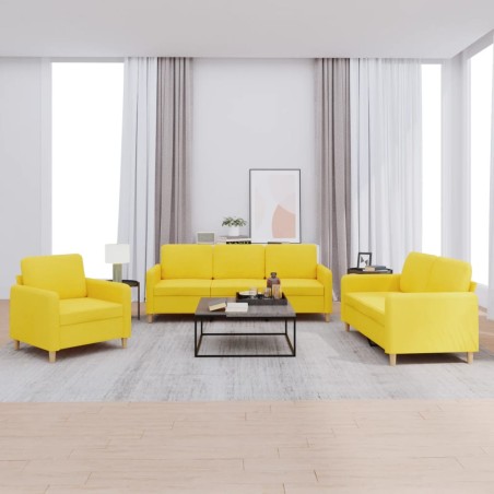vidaXL Juego de sofás con cojines 3 piezas tela amarillo claro