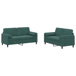 vidaXL Juego de sofás con cojines 2 piezas terciopelo verde oscuro