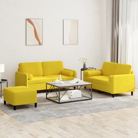 vidaXL Juego de sofás con cojines 3 piezas terciopelo amarillo