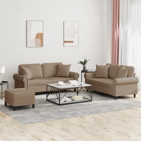 vidaXL Juego de sofás con cojines 3 piezas cuero sintético capuchino