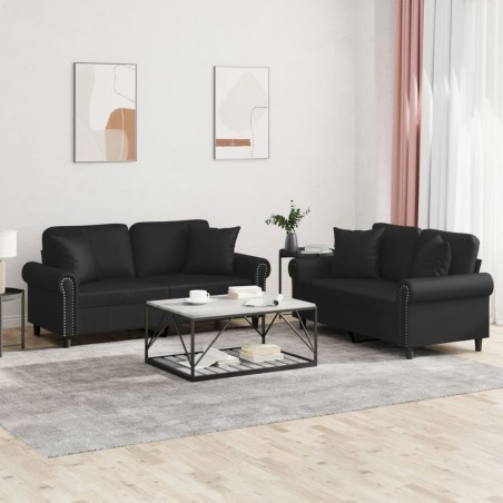 vidaXL Juego de sofás con cojines 2 piezas cuero sintético negro