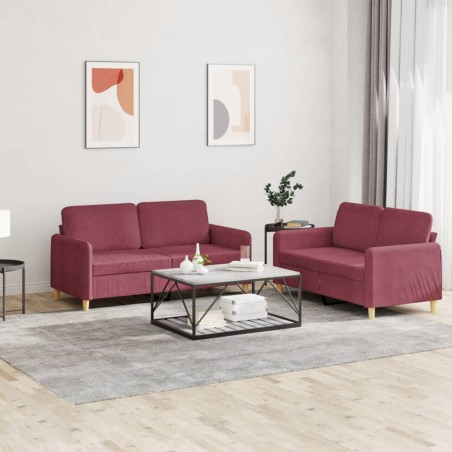 vidaXL Juego de sofás con cojines 2 piezas tela rojo tinto