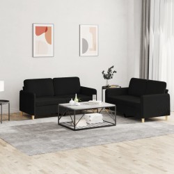 vidaXL Juego de sofás con cojines 2 piezas tela negro