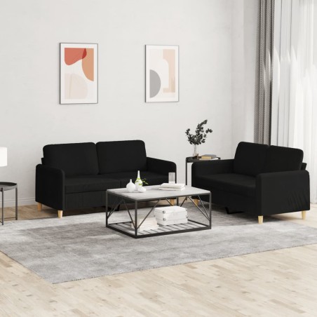 vidaXL Juego de sofás con cojines 2 piezas tela negro
