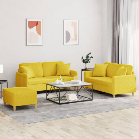 vidaXL Juego de sofás con cojines 3 piezas tela amarillo claro