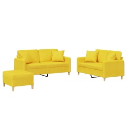 vidaXL Juego de sofás con cojines 3 piezas tela amarillo claro