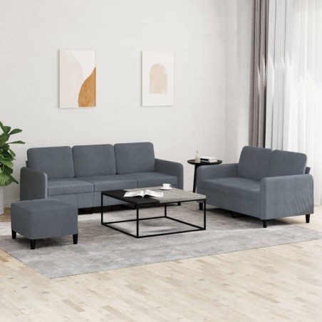 vidaXL Juego de sofás 3 piezas terciopelo gris oscuro