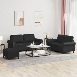 vidaXL Juego de sofás con cojines 3 piezas cuero sintético negro