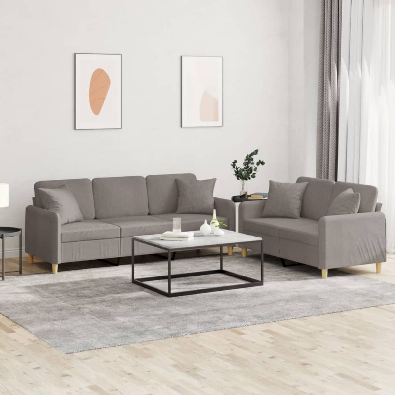 vidaXL Juego de sofás con cojines 2 piezas tela gris taupe vidaXL Juego de sofás con cojines 2 piezas tela gris taupe