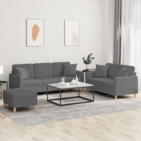 vidaXL Juego de sofás con cojines 3 piezas tela gris oscuro