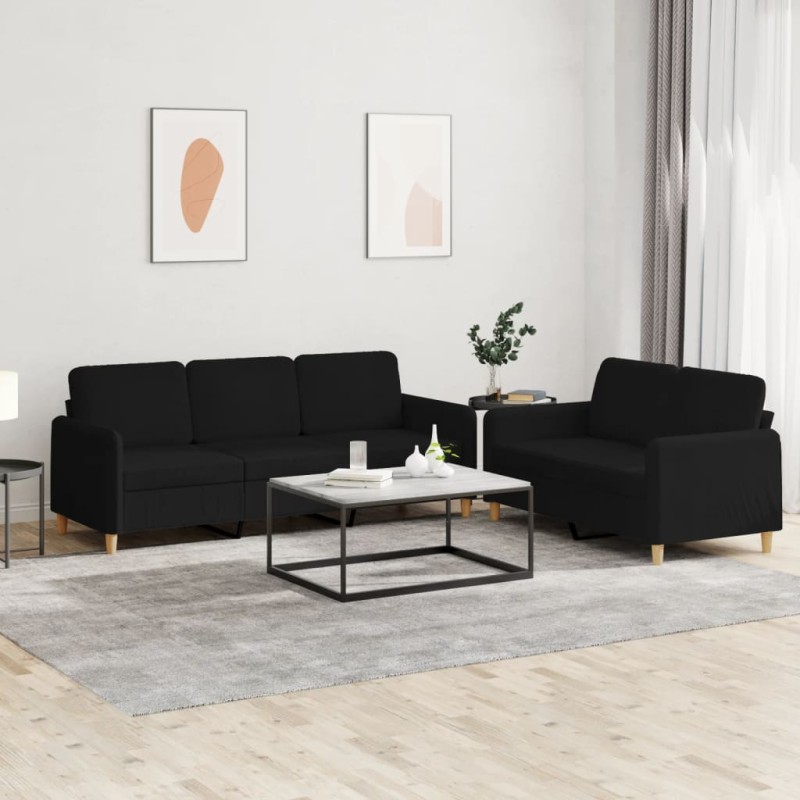vidaXL Juego de sofás con cojines 2 piezas tela negro vidaXL Juego de sofás con cojines 2 piezas tela negro