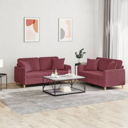 vidaXL Juego de sofás con cojines 2 piezas tela rojo tinto