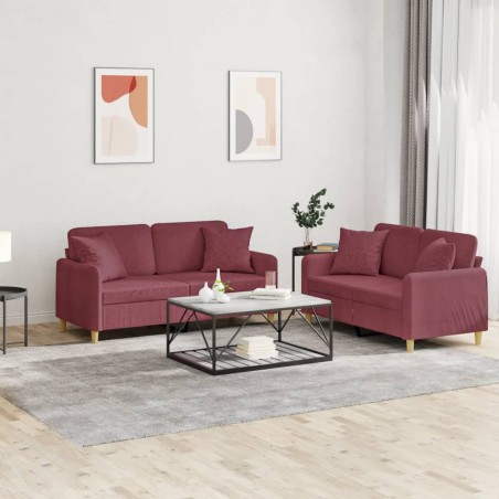 vidaXL Juego de sofás con cojines 2 piezas tela rojo tinto