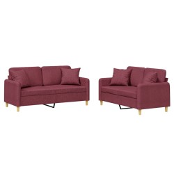 vidaXL Juego de sofás con cojines 2 piezas tela rojo tinto