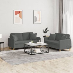 vidaXL Juego de sofás con cojines 2 piezas tela gris oscuro