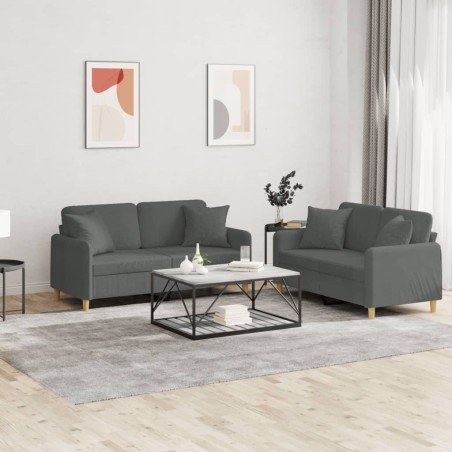 vidaXL Juego de sofás con cojines 2 piezas tela gris oscuro