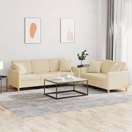 vidaXL Juego de sofás con cojines 2 piezas tela crema
