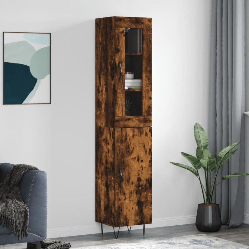 vidaXL Aparador de madera contrachapada roble ahumado 34,5x34x180 cm vidaXL Aparador de madera contrachapada roble ahumado 34,5x34x180 cm