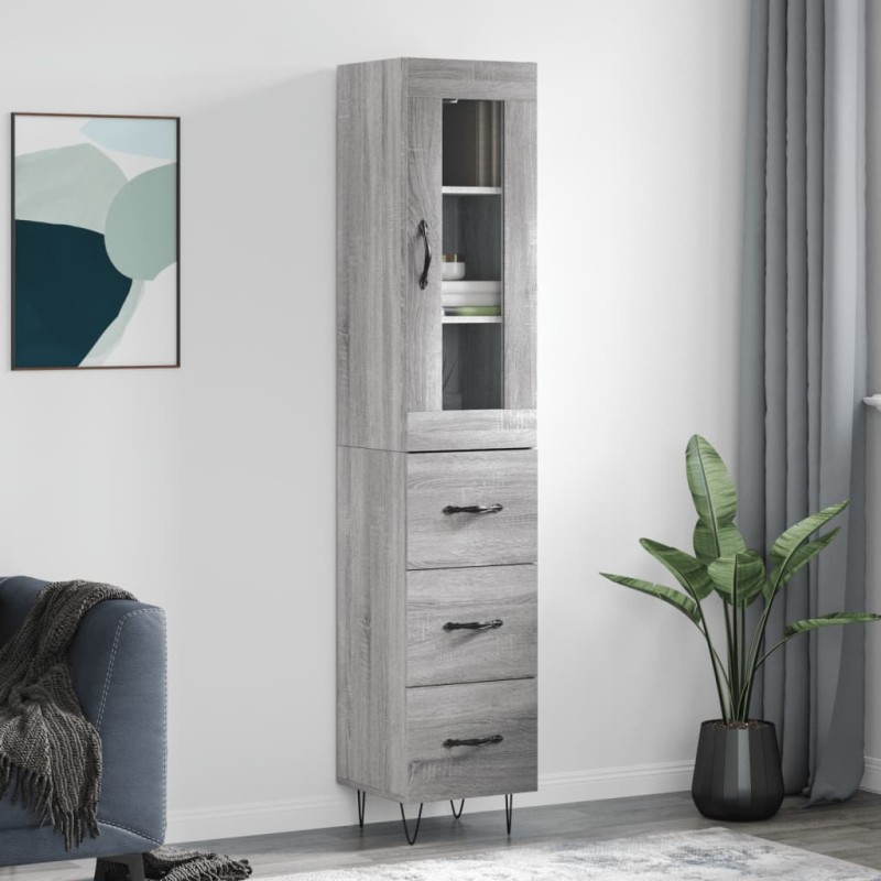vidaXL Aparador alto madera contrachapada gris Sonoma 34,5x34x180 cm vidaXL Aparador alto madera contrachapada gris Sonoma 34,5x34x180 cm