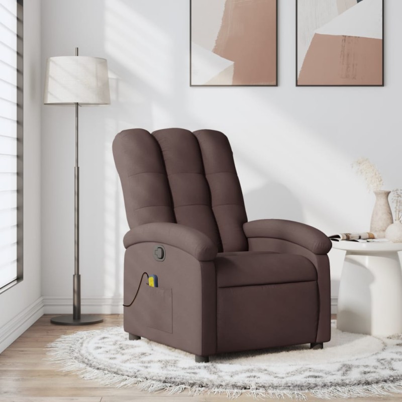 vidaXL Sillón de masaje reclinable de tela marrón oscuro vidaXL Sillón de masaje reclinable de tela marrón oscuro