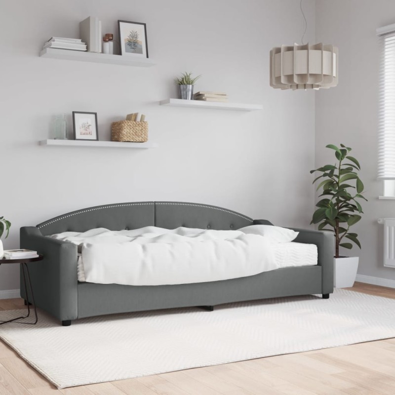 vidaXL Sofá cama con colchón tela gris oscuro 90x200 cm vidaXL Sofá cama con colchón tela gris oscuro 90x200 cm